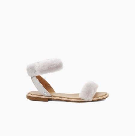 UGG Fluff Springs Patent White Sandals for Women (OAXY08571)